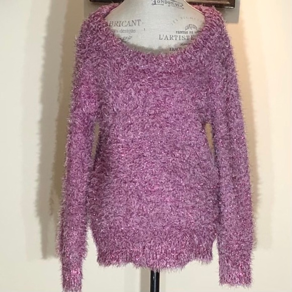 New York & Company Sweaters - New York & Co. Pink Fuzzy Sparkle Sweater Sz M